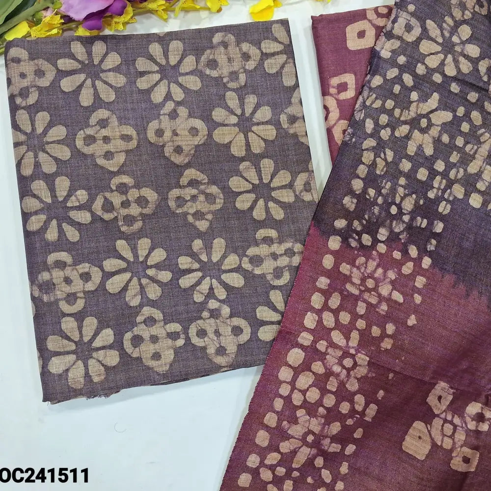 CODE OC241511: Blue original batik bagalpuri jute silk cotton unstitched salwar material(lining needed)beetroot purple