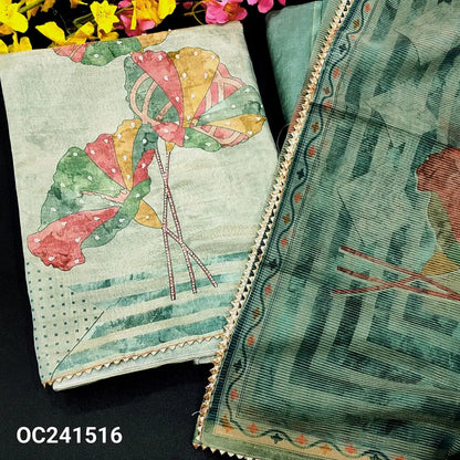 CODE OC241516: Pastel blue with golden tint tissue silk cotton unstitched salwar material fancy buttons on yoke(thin