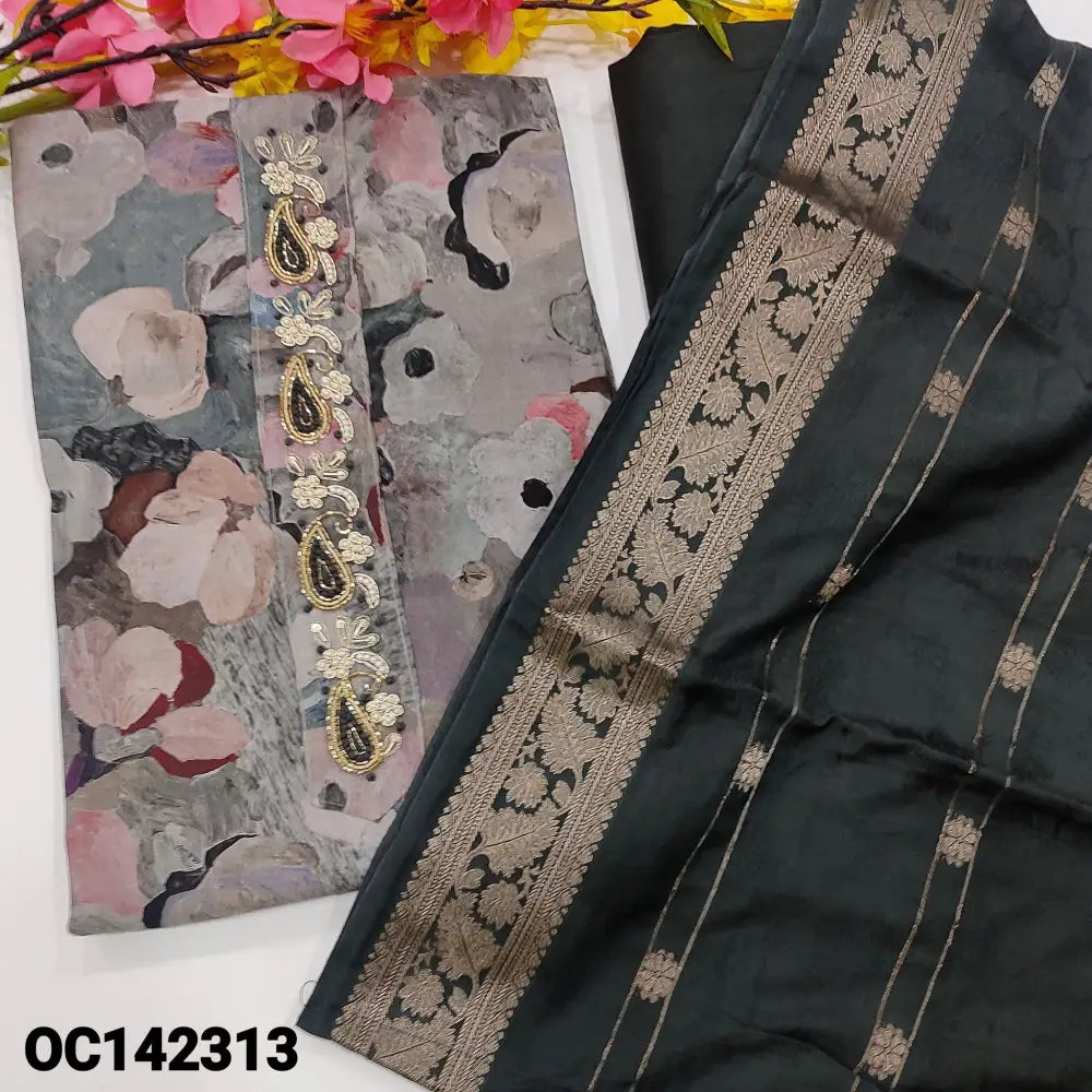 CODE OC242313: Multi color abstract printed designer modal maslin unstitched salwar material bead& zardozi work