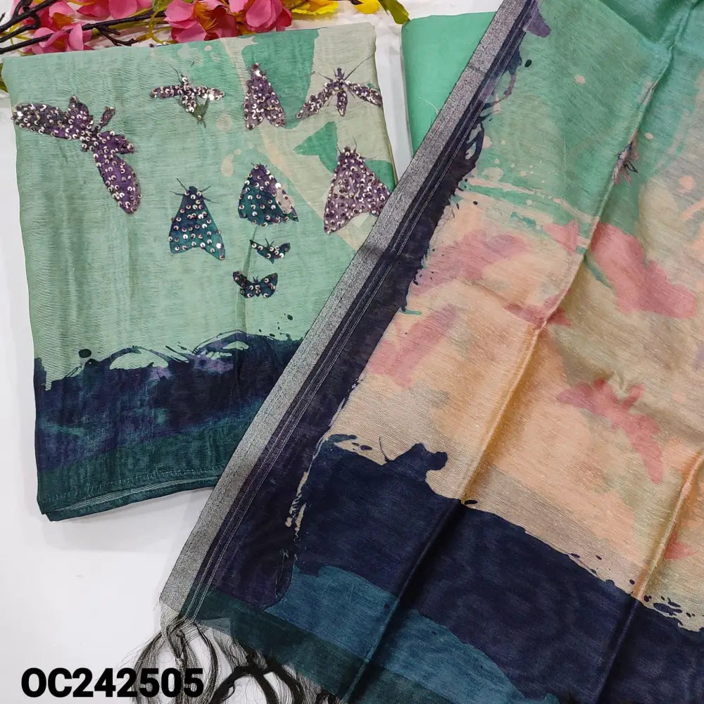 CODE OC242505: Multi color designer digital printed silk cotton unstitched salwar material thread &sequins work