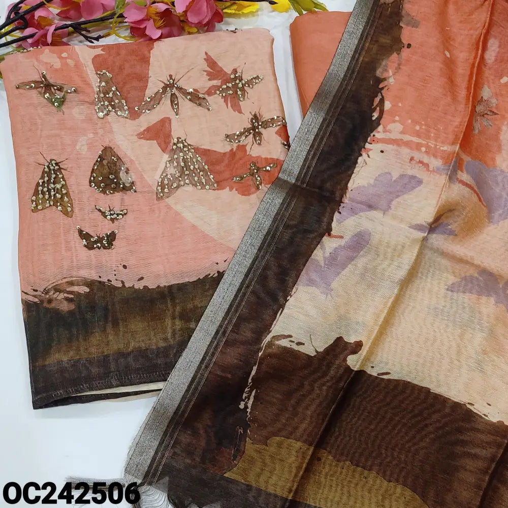 CODE OC242506: Multi color designer digital printed silk cotton unstitched salwar material thread &sequins work