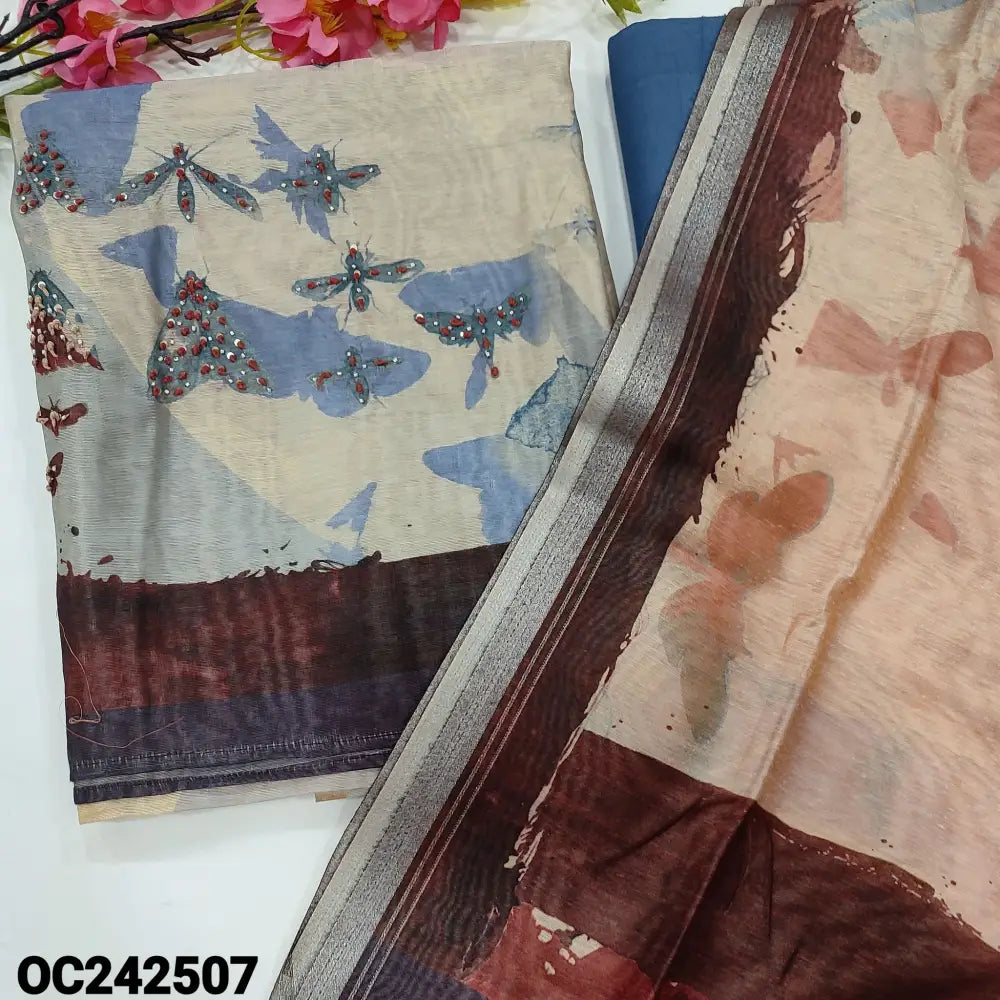 CODE OC242507: Multi color designer digital printed silk cotton unstitched salwar material thread &sequins work