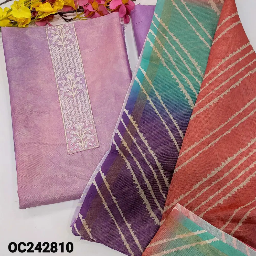 CODE OC242810: Purple with pink sobar printed tissue silk cotton unstitched salwar material embroidered &sequins work
