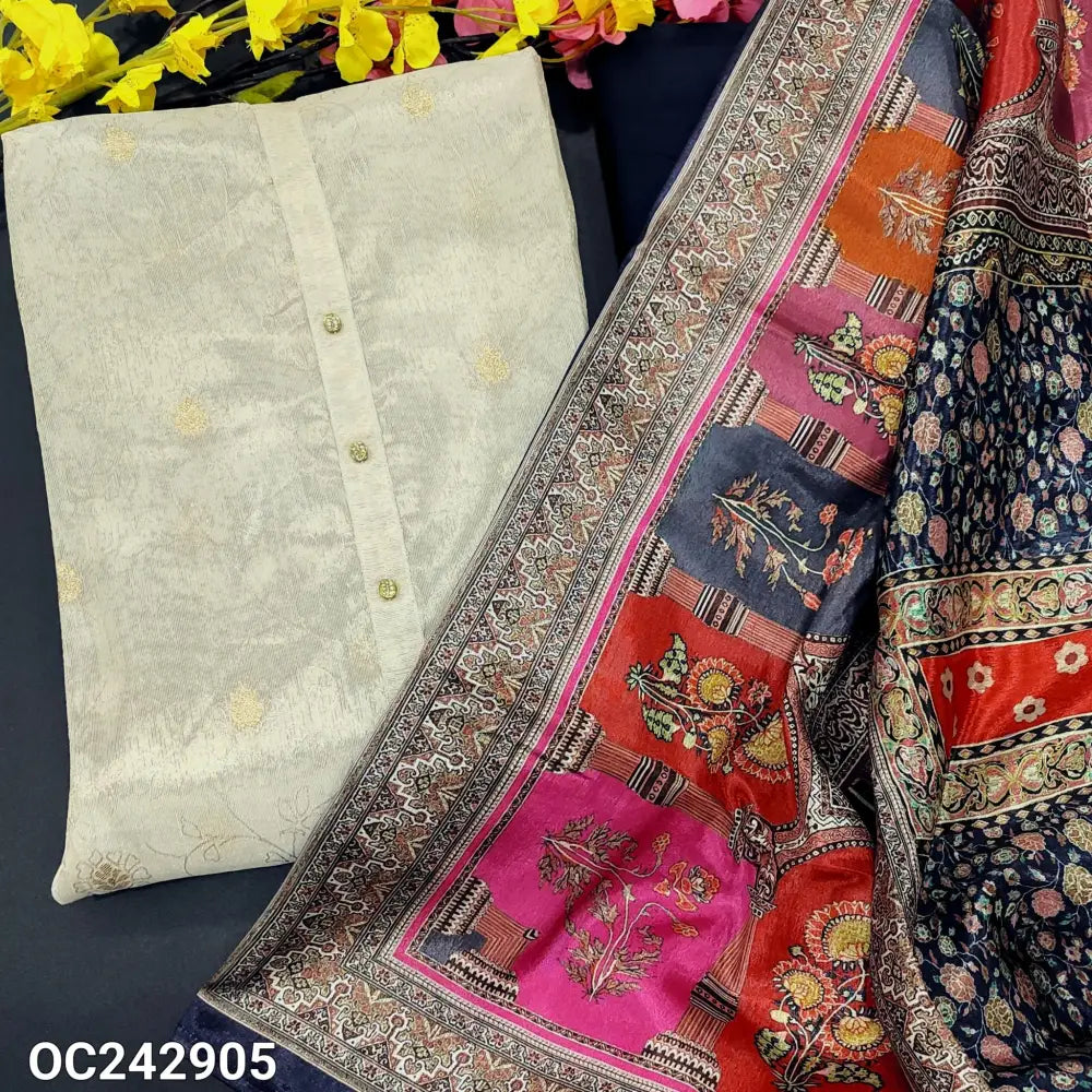 CODE OC242905: Beige with golden tint jakard silk cotton unstitched salwar material fancy buttons on yoke embroidered&