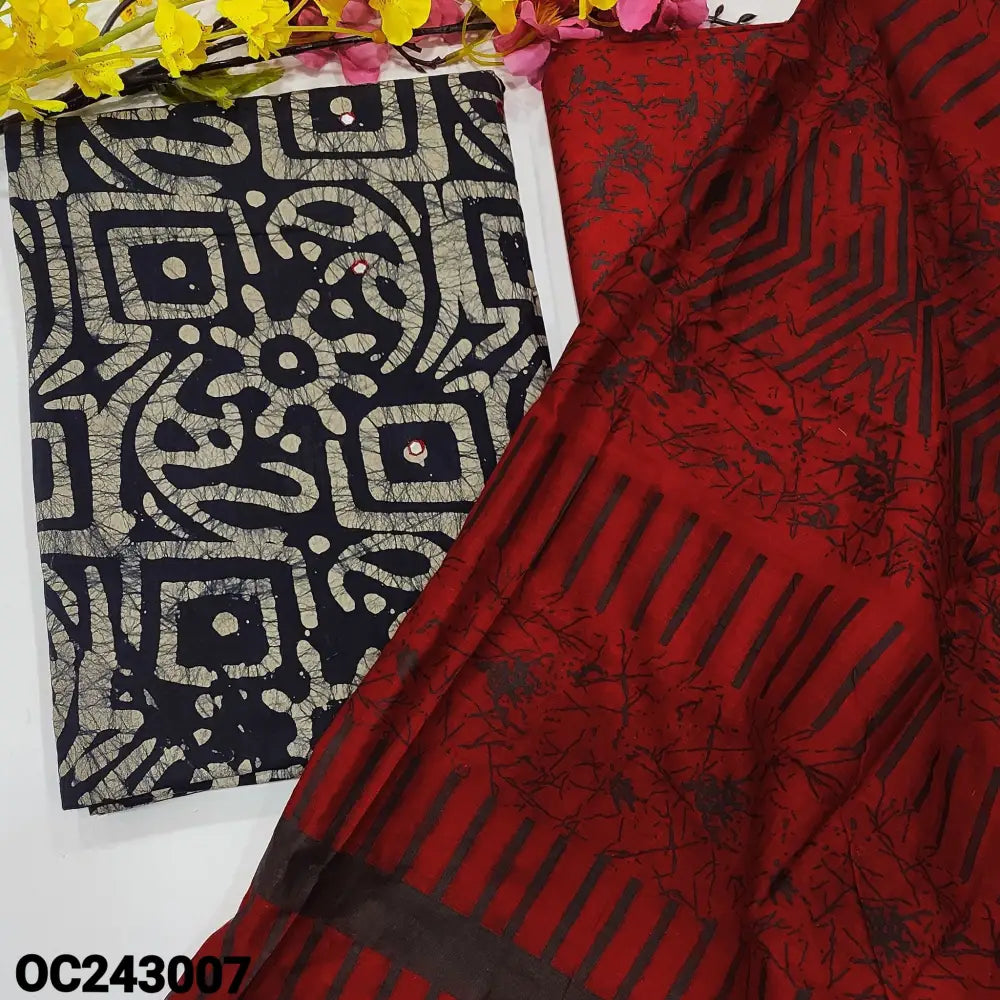 CODE OC243007: Black base original batik dyed pure cotton unstitched salwar material faux mirror work on front(lining