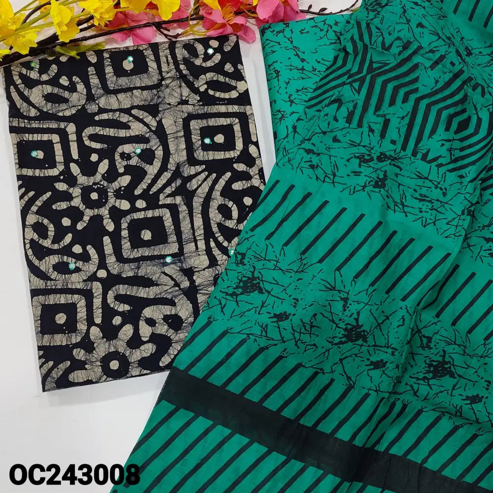CODE OC243008: Black base original batik dyed pure cotton unstitched salwar material faux mirror work on front(lining