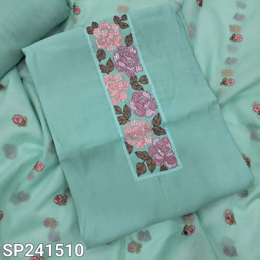 CODE SP241510: Pastel blue premium silk cotton unstitched salwar material thread& sequins work on yoke(lining