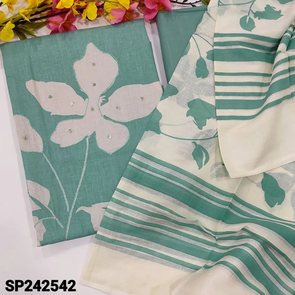 CODE SP242542: Patel blue printed soft cotton unstitched salwar material thread& sequins work on front(lining