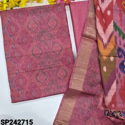 CODE SP242715: Dark pink sobar ikat printed semi gicha unstitched salwar material self weaving design all over(thin