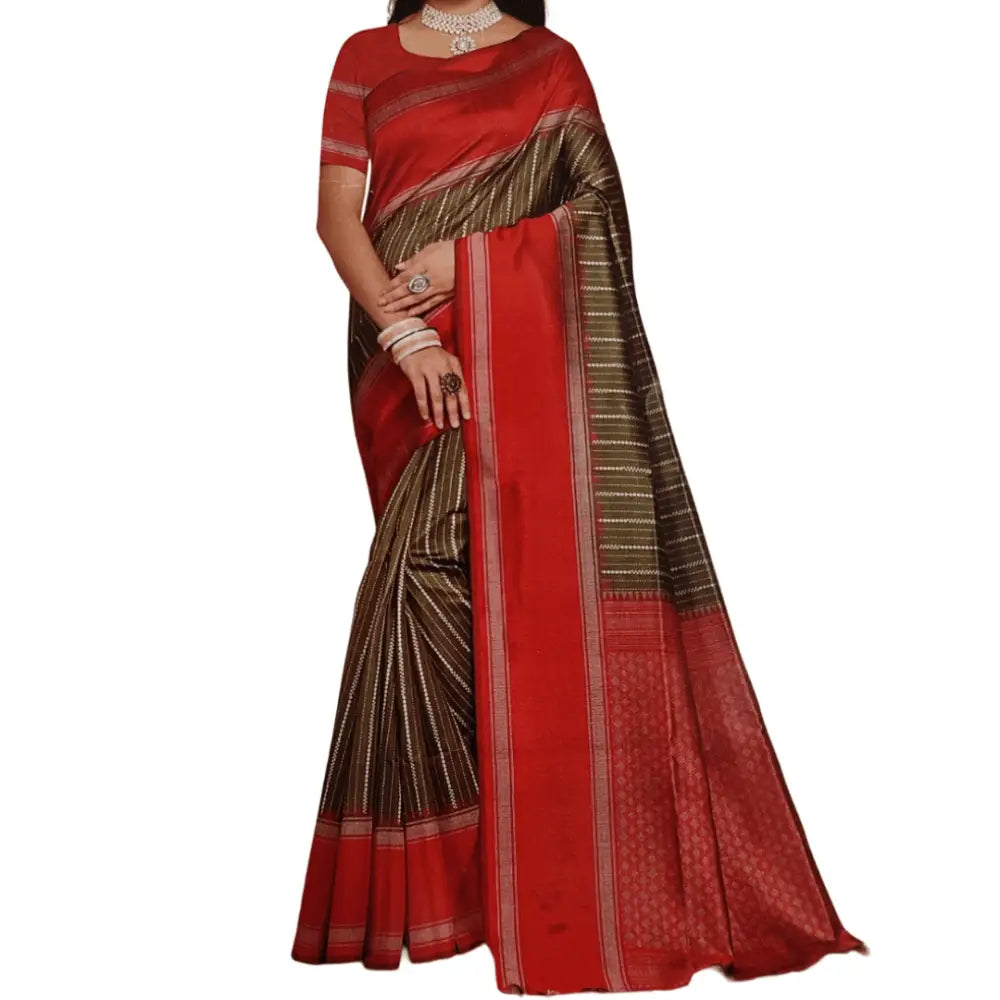 CODE WS1176: Brown with dark orange silk cotton saree(lightweight)digital printed all over,double side gap