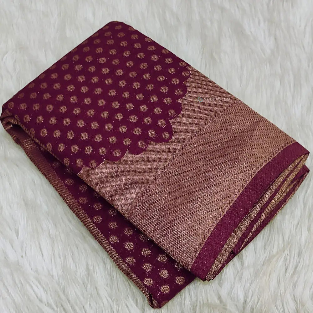 CODE WS1195: Beetroot purple banarasi viscous georgette saree with antique gold zari woven buttas all over,zari woven