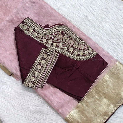 CODE WS1205: Paste pink tissue organza saree(thin and lightweight) Designer readymade blouse(height: 16inches arm