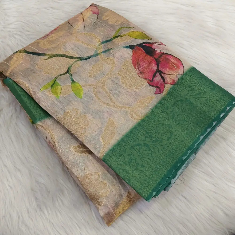 CODE WS1349: Rich beige designer silk cotton saree,double side borders with cut work edges contrast running blouse