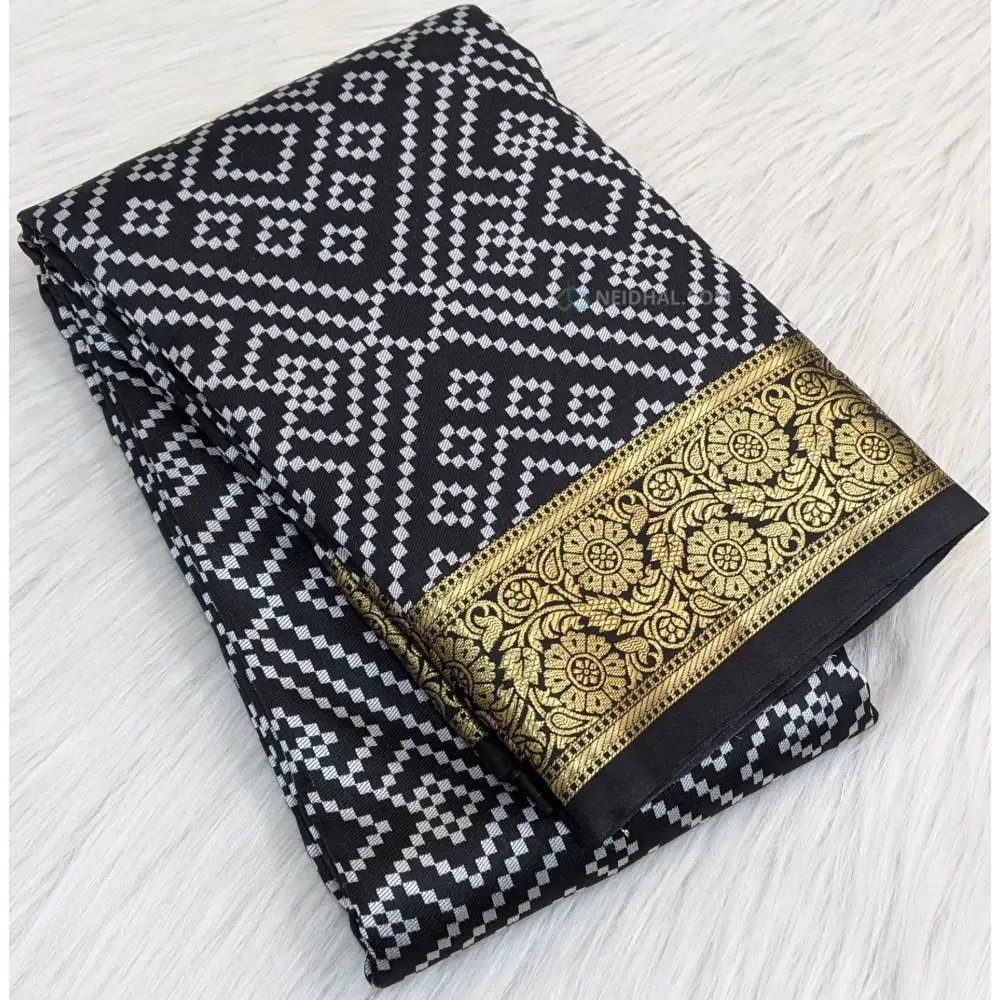 CODE WS868:Black fancy silk cotton thread woven bandhani design saree(soft and smooth),zari woven double side