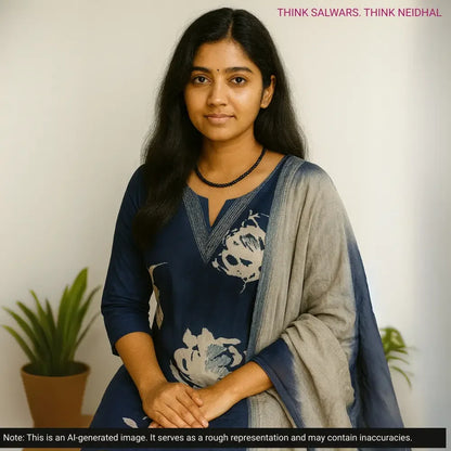 Dark blue floral printed soft silk cotton salwar material ag252203 Neidhal