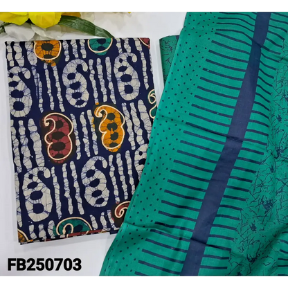 CODE FB250703: Dark blue original wax batik dyed pure cotton unstitched salwar material(lining needed)turquoise green