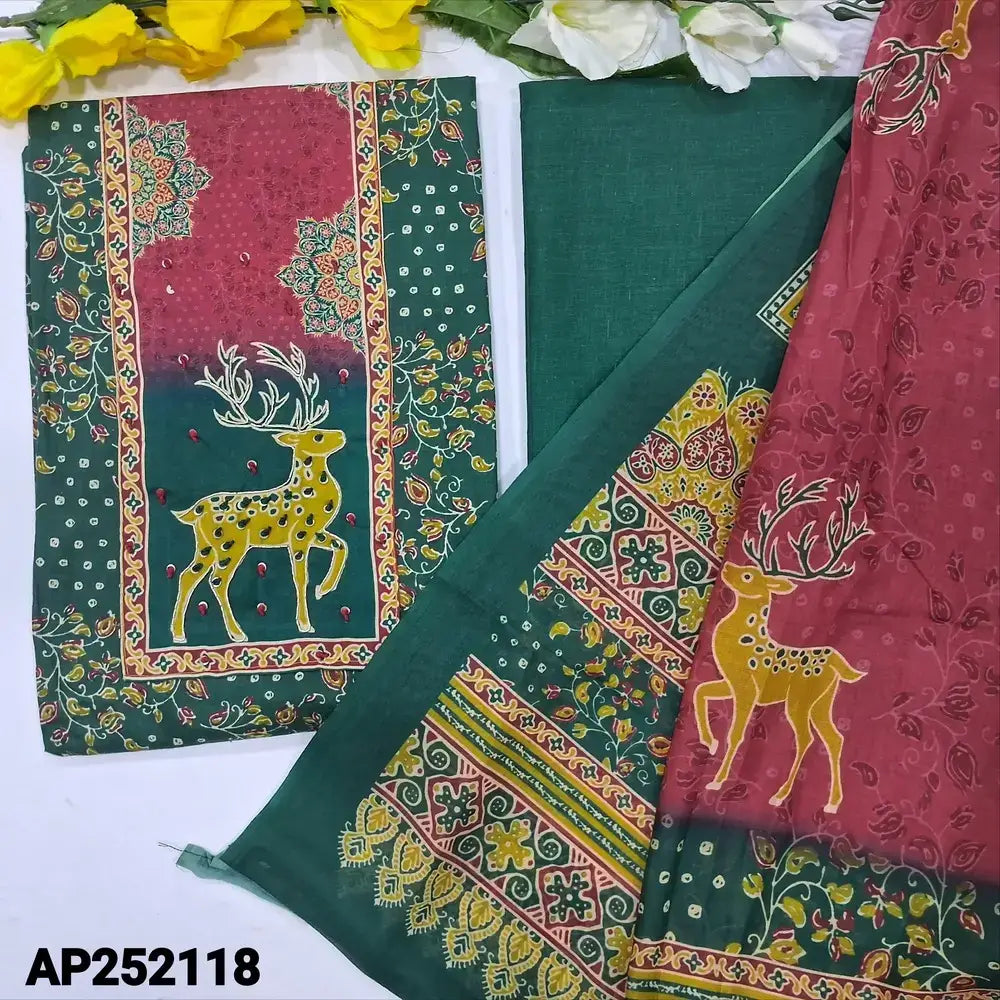 Dark Green Cotton Salwar Material with Zardozi Yoke AP252118– Neidhal