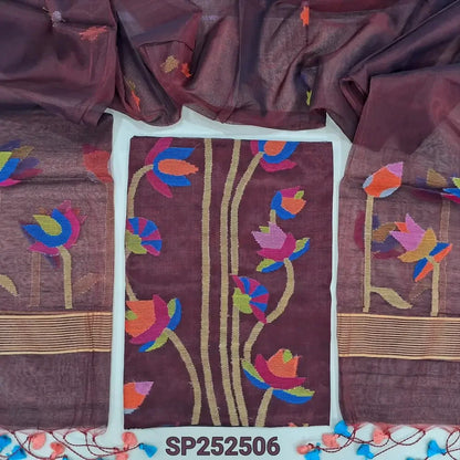 Dark maroon muslin jamdani salwar material SP252506-Neidhal