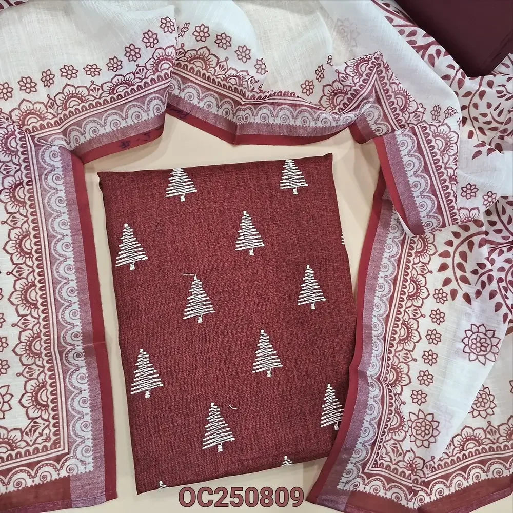 Dark maroon semi linen salwar material OC250809-Neidhal