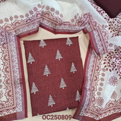 Dark maroon semi linen salwar material OC250809-Neidhal
