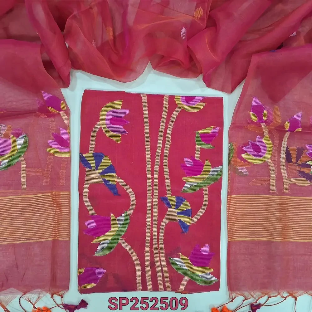 Dark Pink muslin jamdani salwar material SP252509-Neidhal