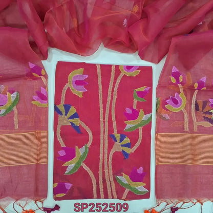 Dark Pink muslin jamdani salwar material SP252509-Neidhal