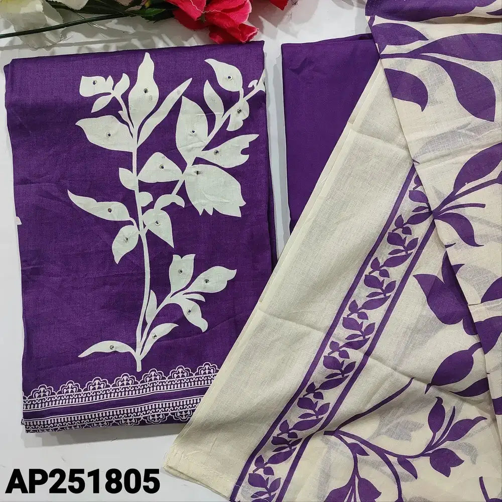 Dark Purple Printed Satin Cotton Salwar Material AP251805 - Neidhal