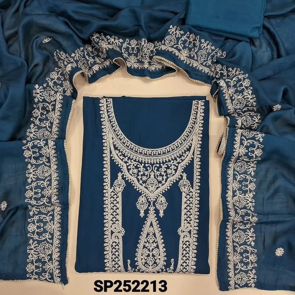 Dark teal blue silk cotton salwar material SP252213-Neidhal