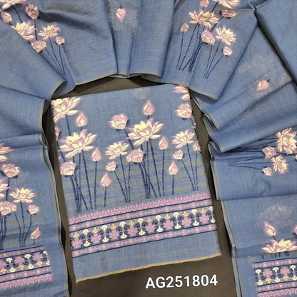 Denim blue jamdani woven silk cotton salwar material ag251804 Neidhal