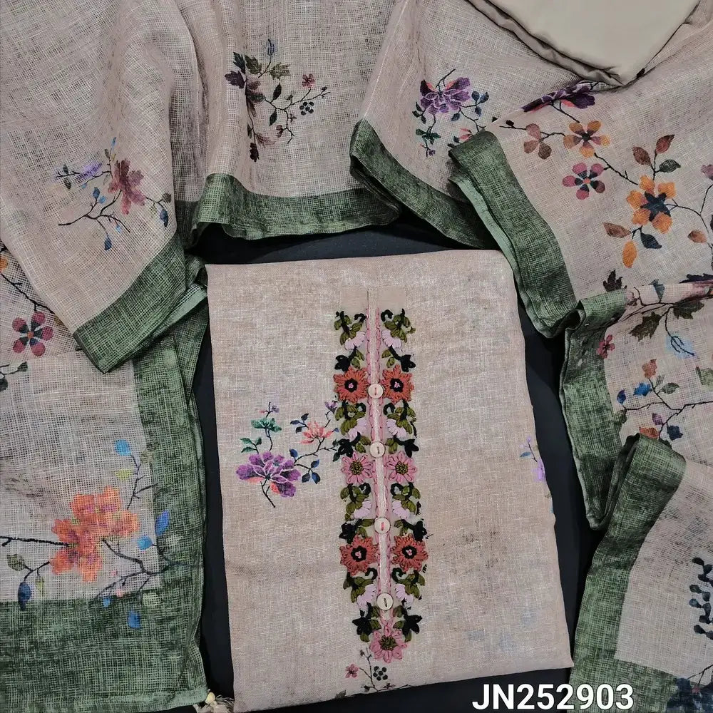 Designer beige floral printed premium linen salwar material jn252903-Neidhal