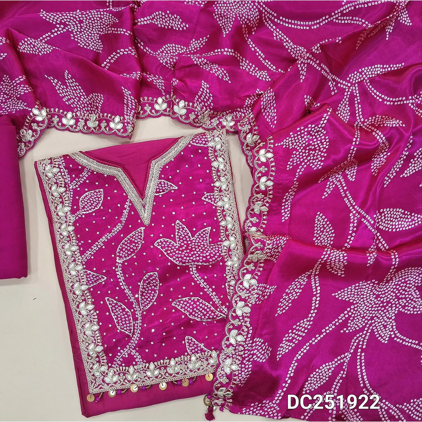 Designer bright Pink pure dola silk unstitched Salwar Material DC251922– Neidhal