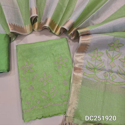 Designer pastel Green & golden print tissue silk cotton unstitched Salwar Material DC251920– Neidhal