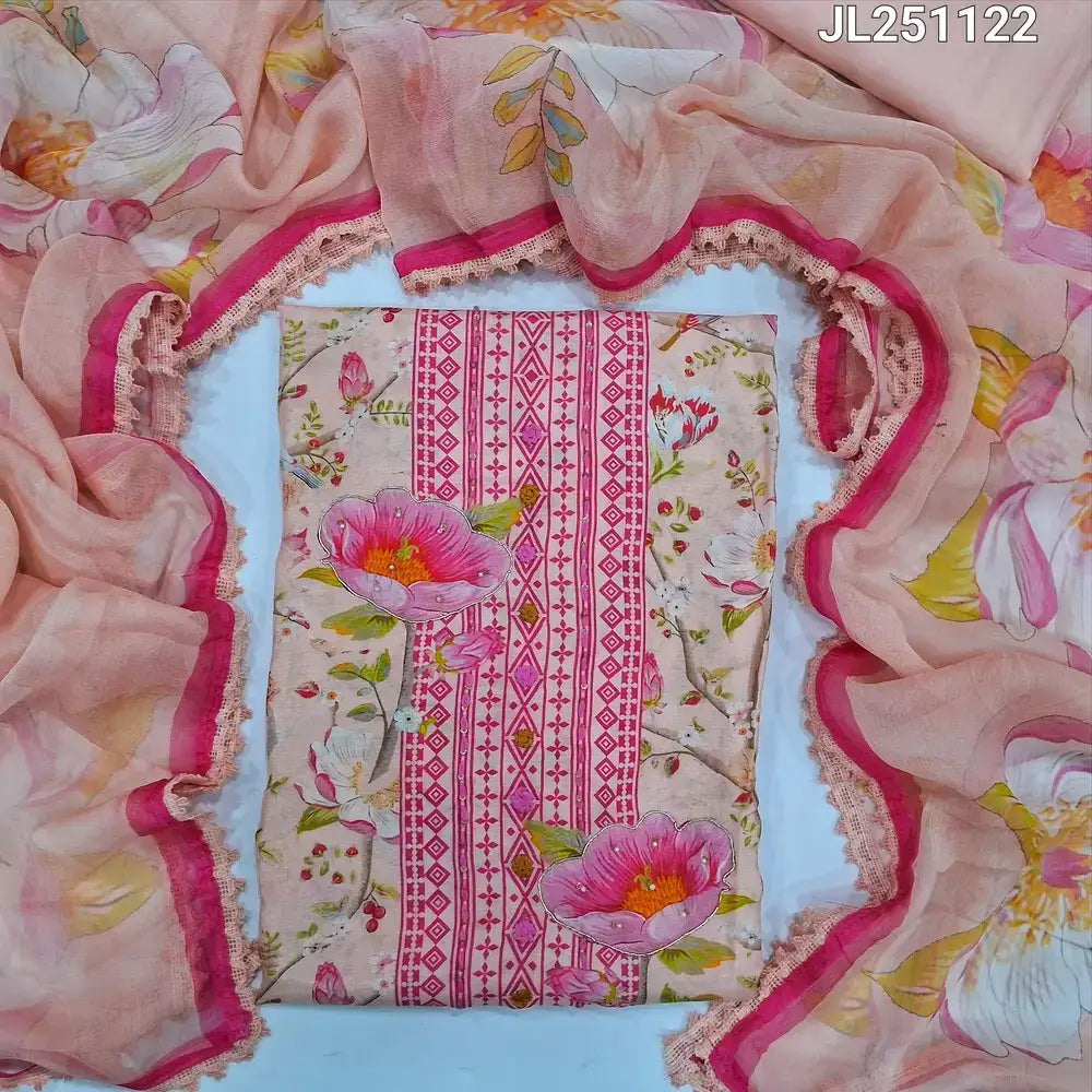 Designer pastel pink floral printed maslin silk salwar material jl251122-Neidhal