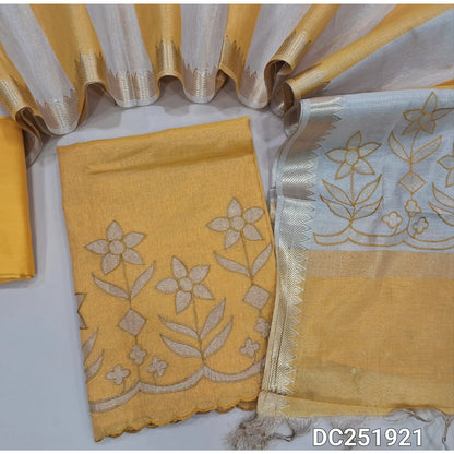 Designer Yellow & golden print tissue silk cotton unstitched Salwar Material DC251921– Neidhal