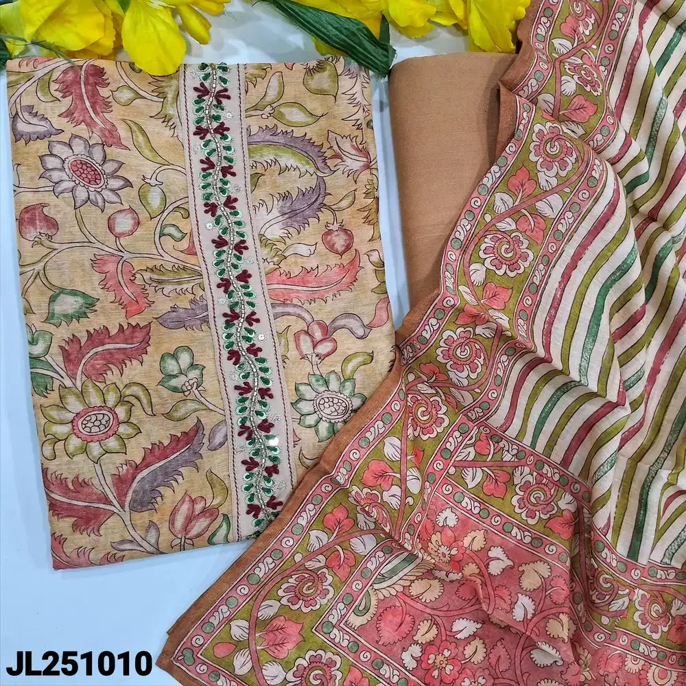 designer yellowish beige premium slub silk cotton salwar material jl251010-Neidhal