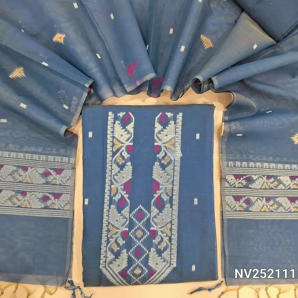 dual shaded blue premium silk cotton unstitched salwar material nv252111-Neidhal