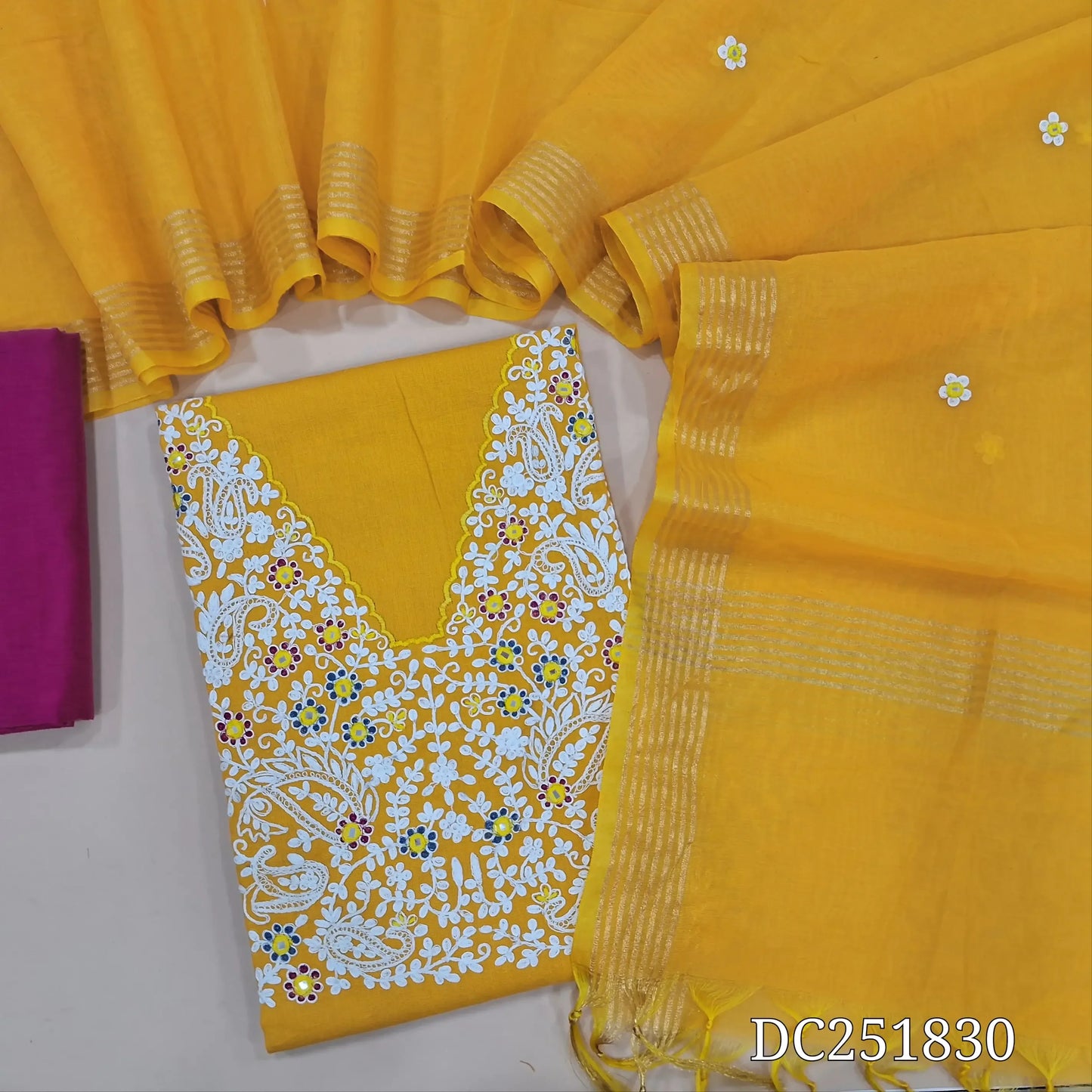 Fenugreek yellow cotton salwar material my251903-Neidhal