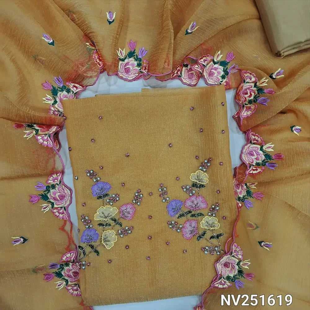 fenugreek yellow crinkled shimmer chiffon unstitched salwar material nv251619-Neidhal