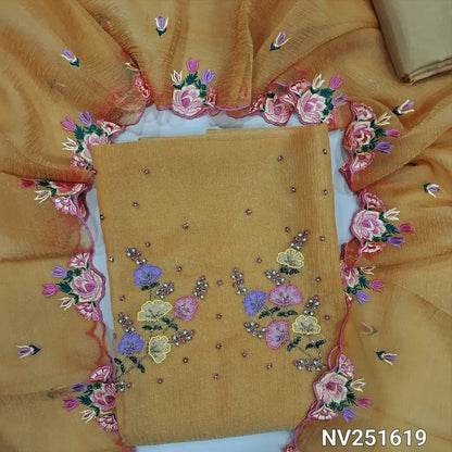fenugreek yellow crinkled shimmer chiffon unstitched salwar material nv251619-Neidhal