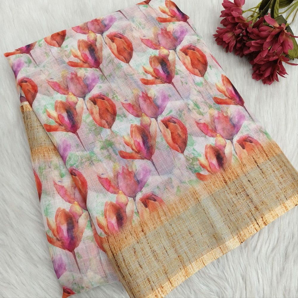Floral digital printed fancy linen saree ns175-Neidhal