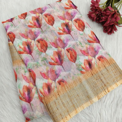 Floral digital printed fancy linen saree ns175-Neidhal