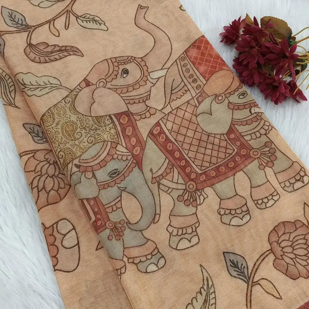 Golden beige printed tissue silk cotton saree ns109-Neidhal