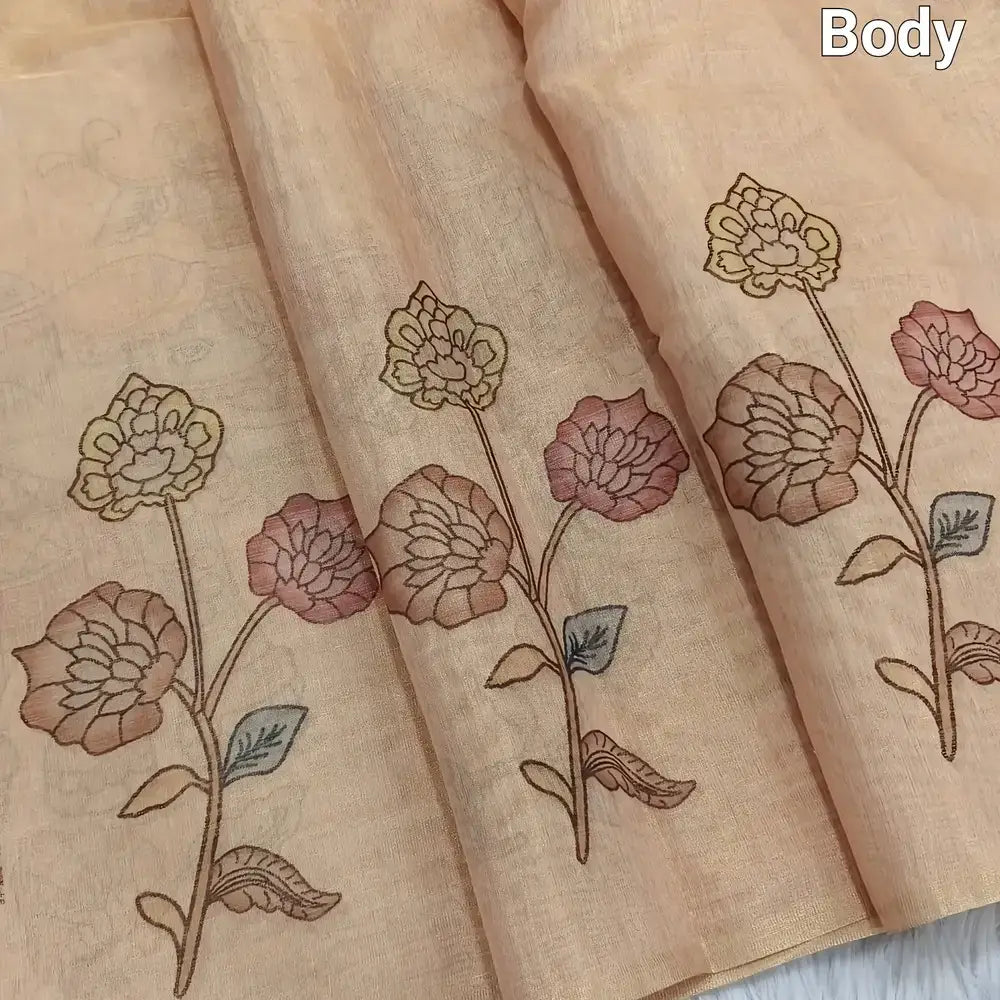 Golden beige printed tissue silk cotton saree ns109-Neidhal