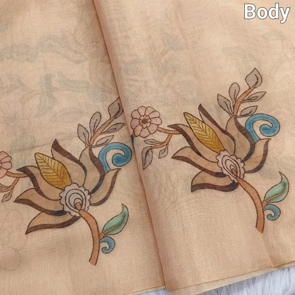 Golden beige printed tissue silk cotton saree ns110-Neidhal