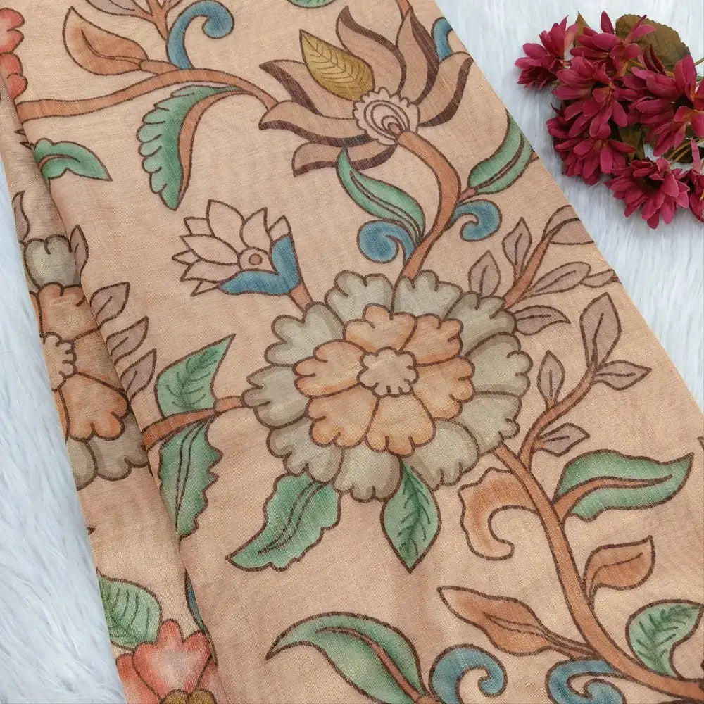 Golden beige printed tissue silk cotton saree ns110-Neidhal