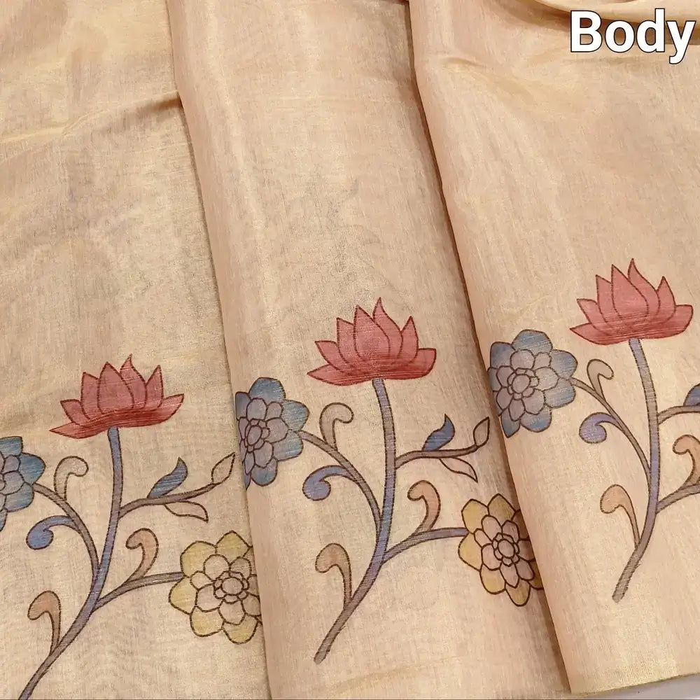 Golden beige printed tissue silk cotton saree ns168-Neidhal