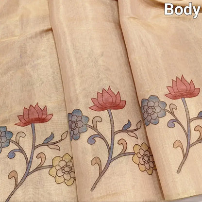 Golden beige printed tissue silk cotton saree ns168-Neidhal