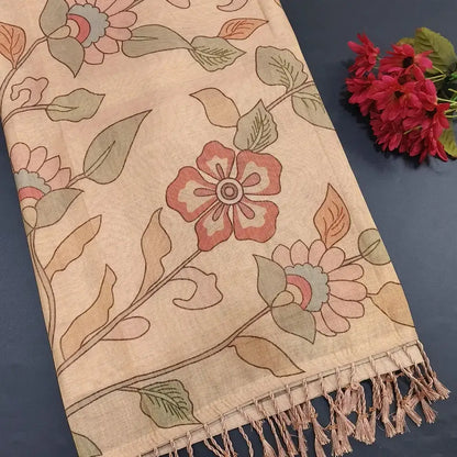Golden beige printed tissue silk cotton saree ns169-Neidhal