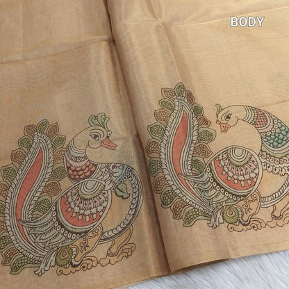 Golden beige printed tissue silk cotton saree ns213-Neidhal