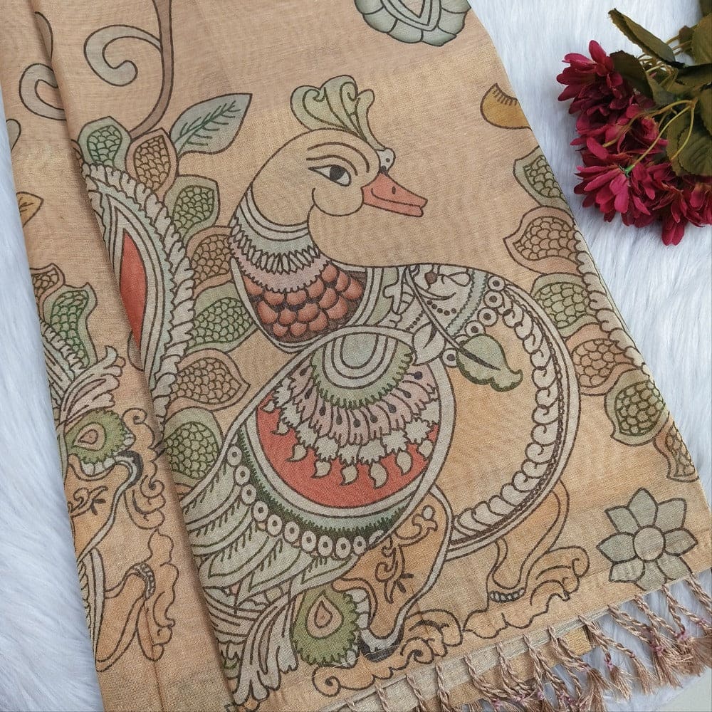 Golden beige printed tissue silk cotton saree ns213-Neidhal